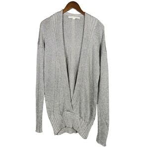 DVF Diane von Furstenberg Silver Metallic‎ Deep V-neck Sweater L Holiday Party